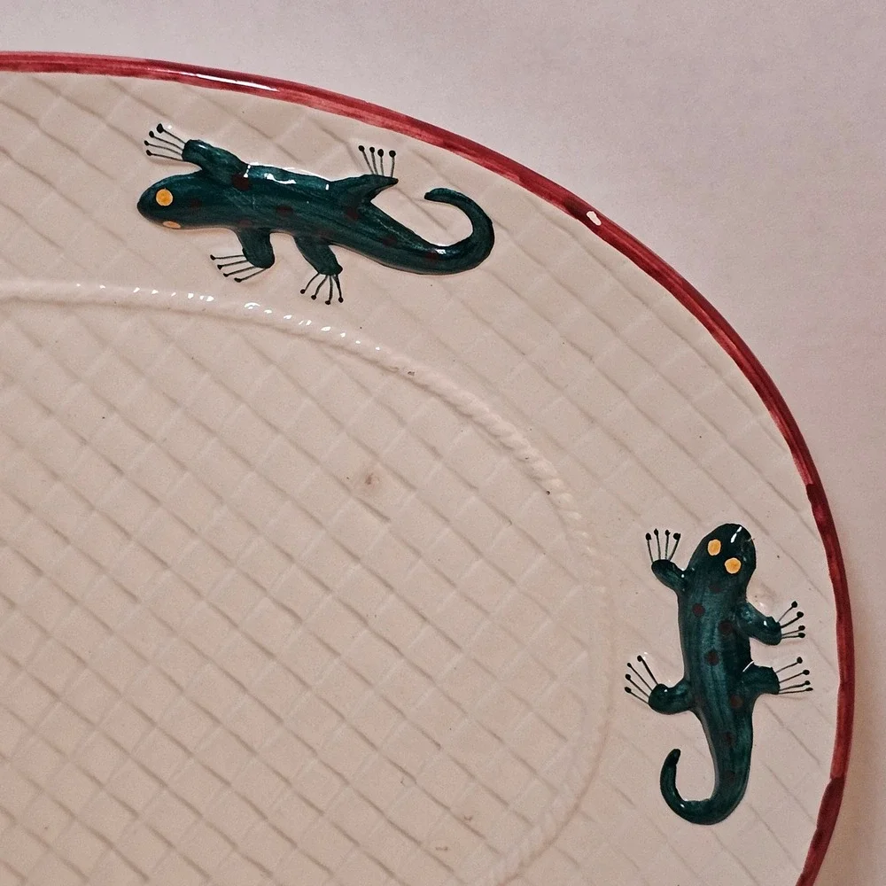 Vintage 90s OCI Omnibus Lizard‎ Gecko Weave Ceramic Oval Serving Platter 13 Inch